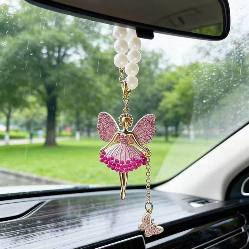 Fashion Angel Girl Car Interior Decoration, Exquisite Diamond Inlaid Car Rearview Mirror  Pendant Accessories Gift Hanging