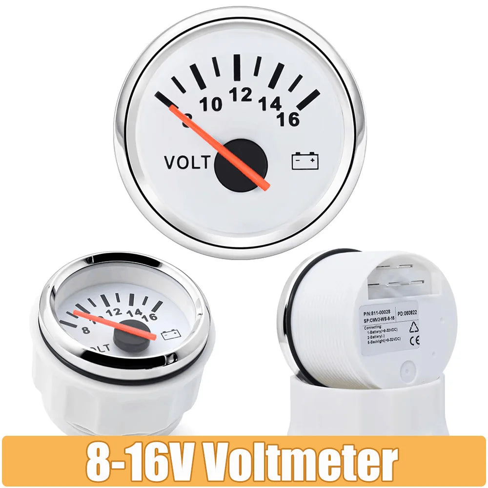 2" 52mm Digital Voltmeter Gauge 8-16V for Car Boat | Red Backlight Display