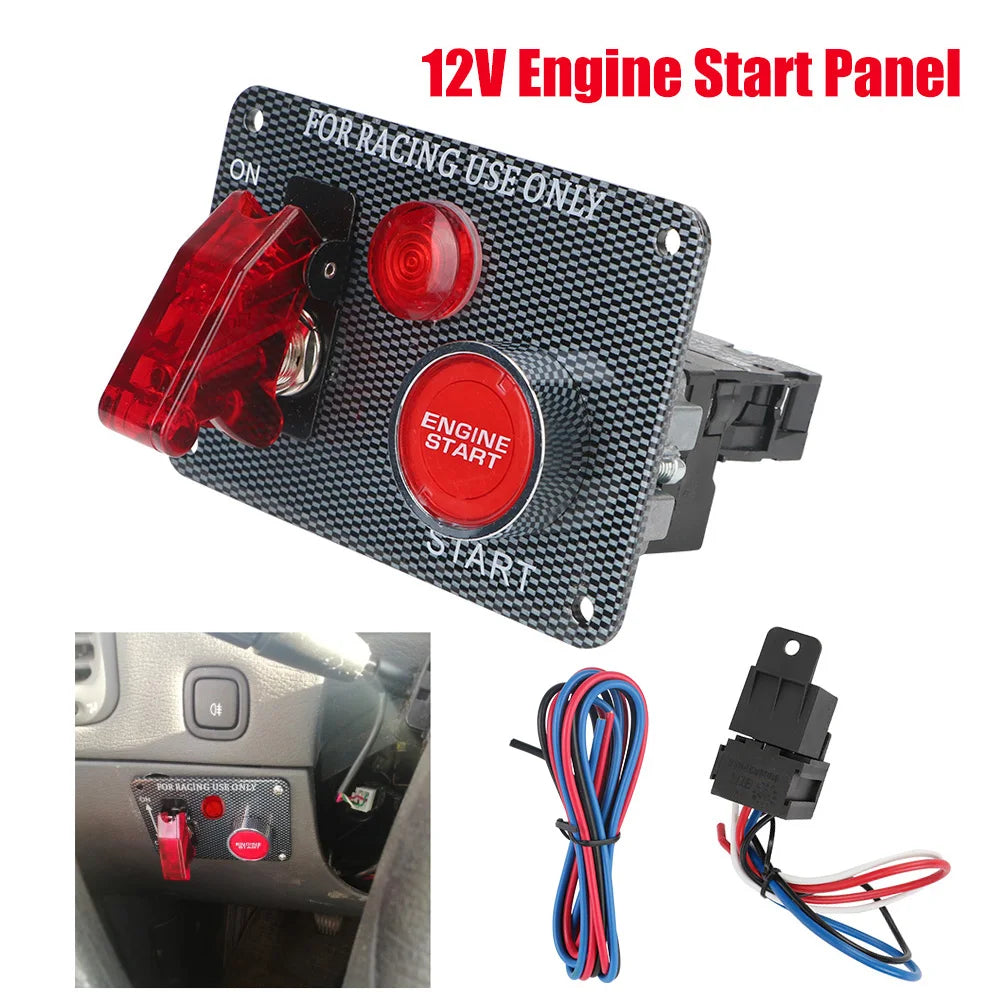 Car Switch Panel 2 Toggle Start Push Button Carbon Fiber