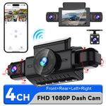 4CH WiFi Dash Cam Front FHD 1080P | 360° Car DVR with Parking Mode