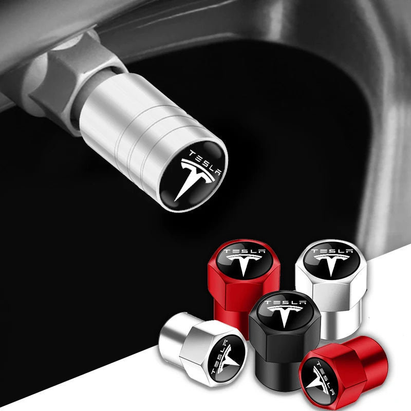4Pcs Alloy Tesla Valve Caps | Dust Cover for Model 3 Y S X Cybertruck Roadster
