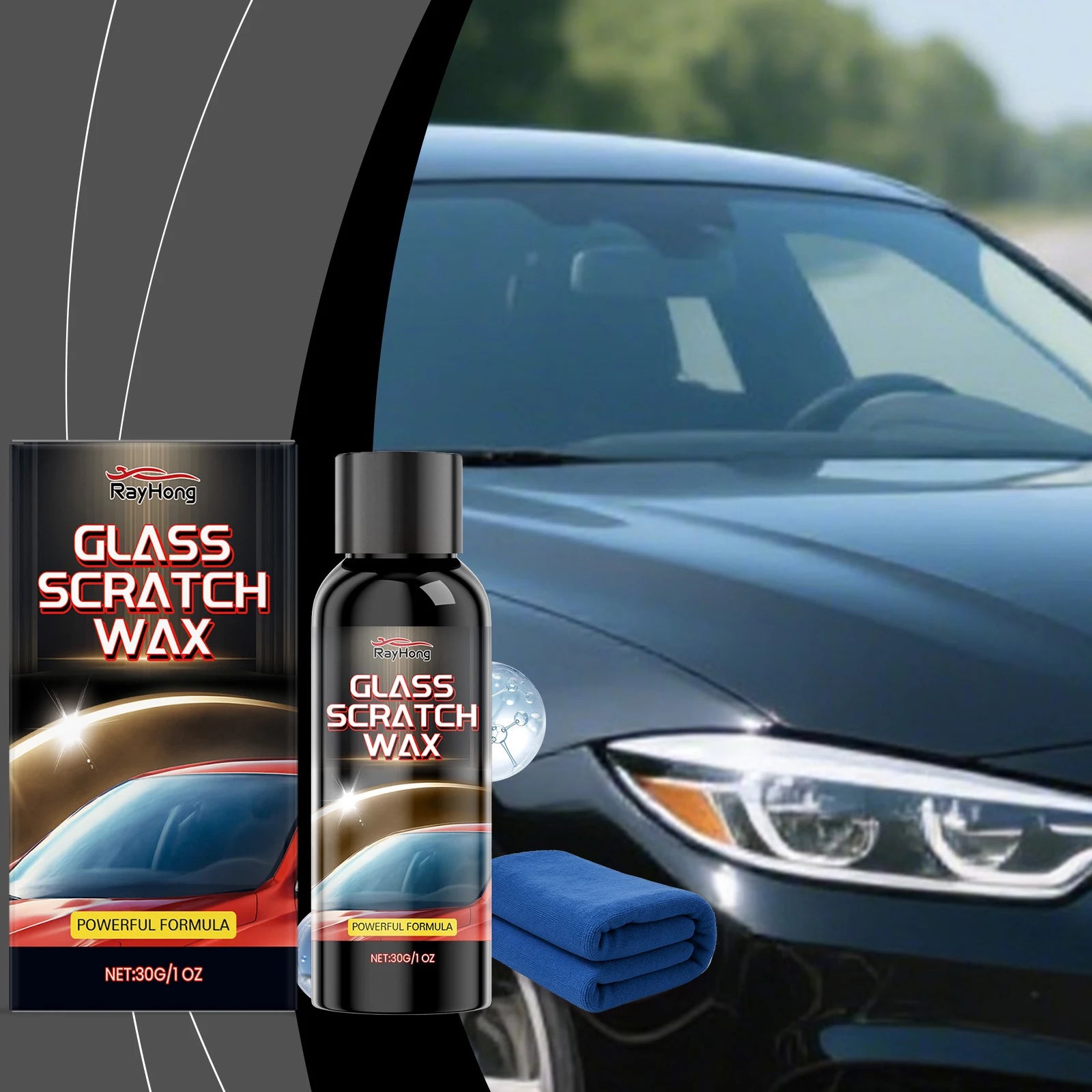 Glass Scratch Repair Paste with Towel Car Window & Bathroom Shower Glass Polishing Car G detail view