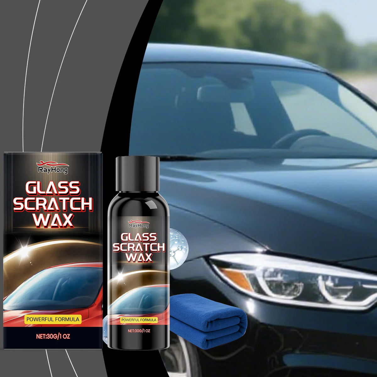 Glass Scratch Repair Paste with Towel Car Window & Bathroom Shower Glass Polishing Car G detail view