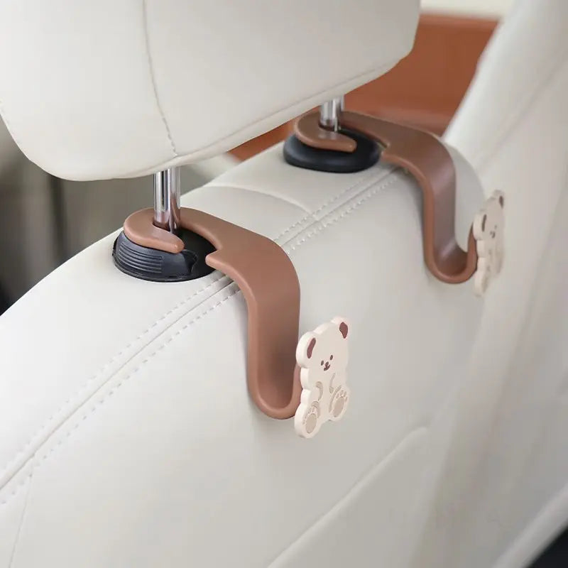 Cartoon Teddy Bear Car Seat Hooks close-up view