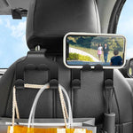 Car Seat Headrest Hook Hanger | Black Storage Organizer for Handbags, Purses, and Coat close-up view