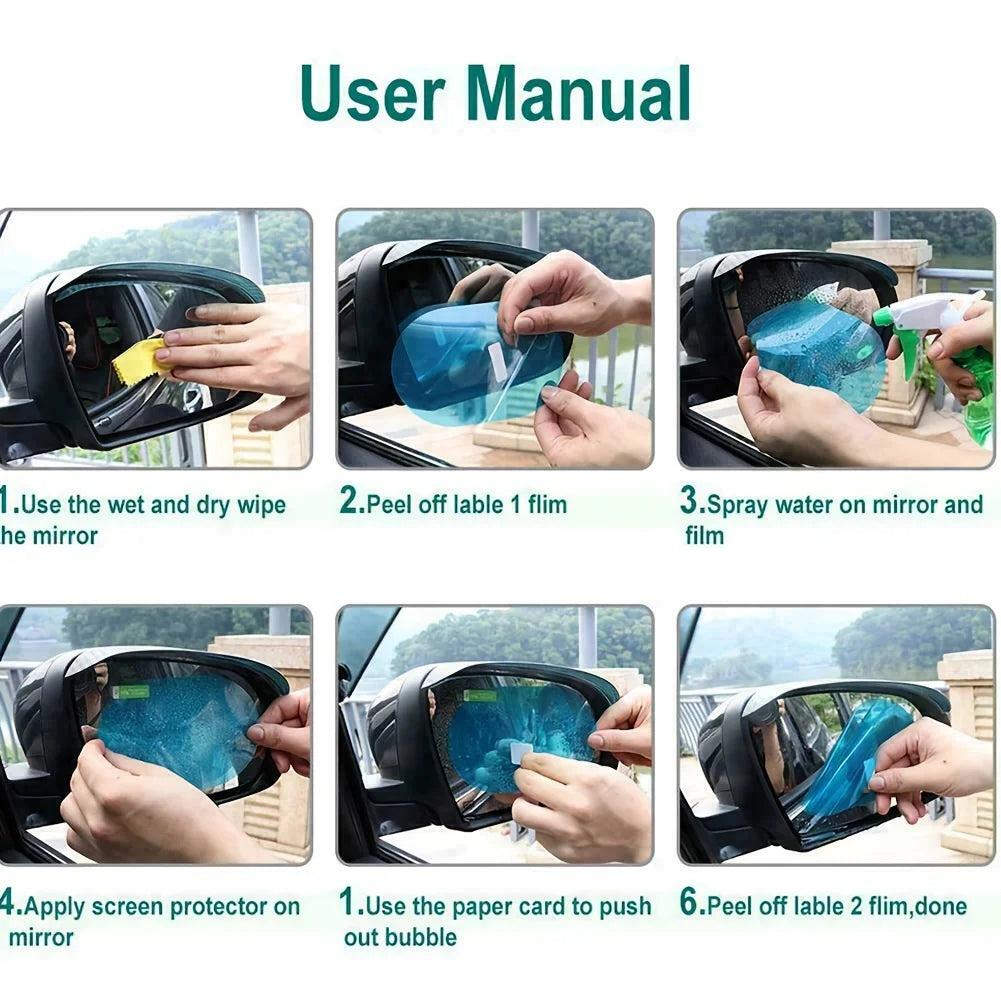 4pcs Car Rearview Mirror Protective Film Side Windows Sticker, Anti Fog Glare Rainp additional angle