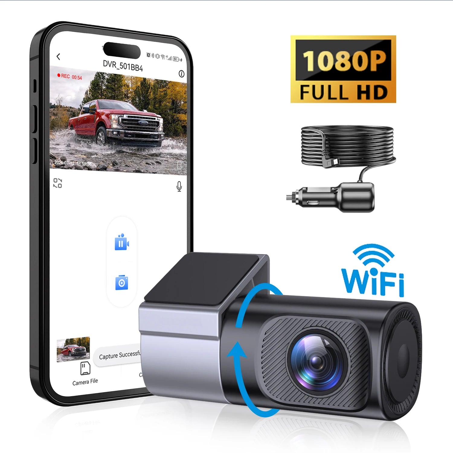 New 1080P Dash Camera Vehicle Recorder WiFi DashCam Smart Car Video Recorder APP Control Night Vision 360° Rotation For All Cars