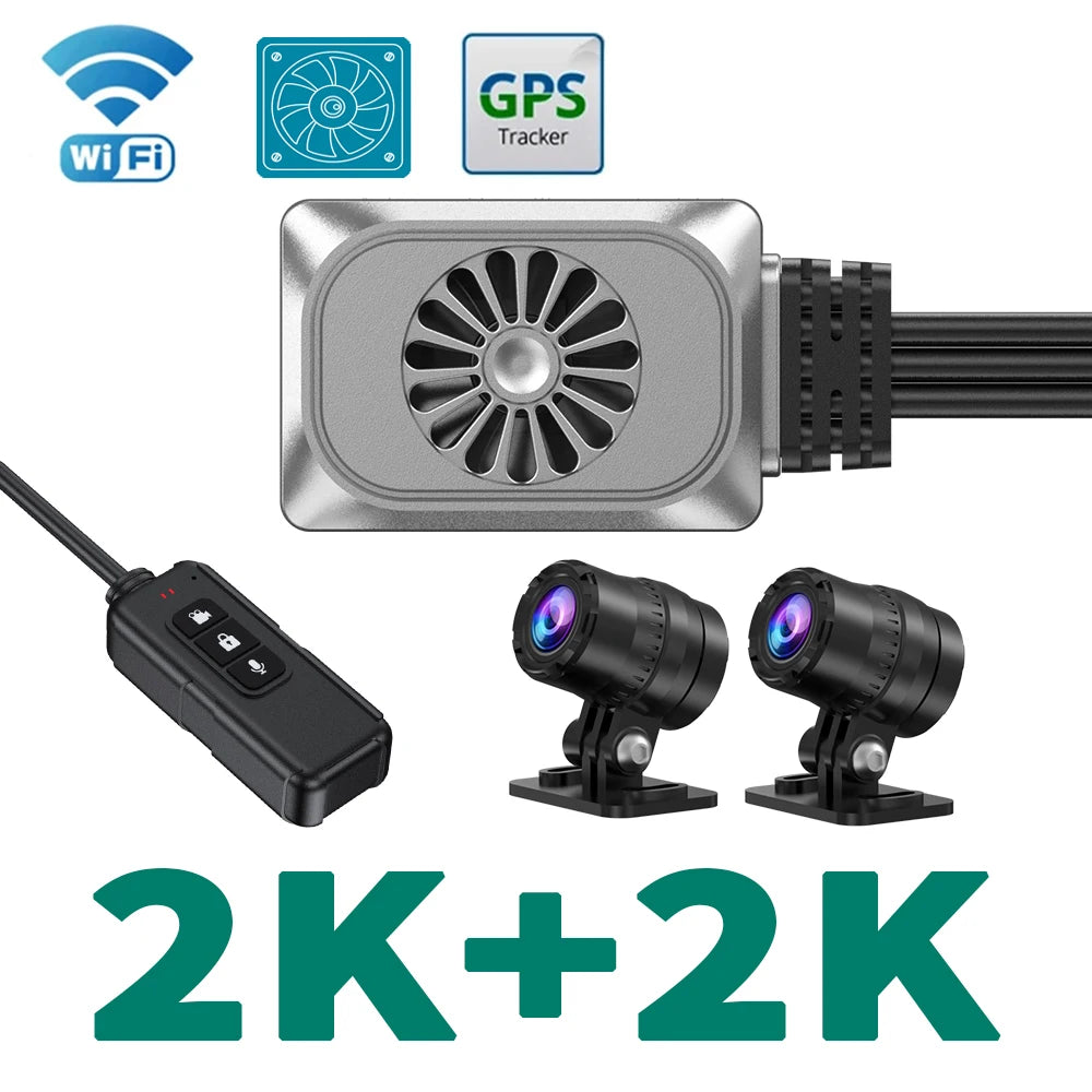 UHD 2K Motorcycle Camera Recorder | WiFi Dual 1440P DVR with 24H Parking Monitor alternate view