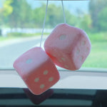 Plush Dice Car Pendant Cute Dice Jewelry Auto Rearview Mirror Hanging Ornament Car In lifestyle view