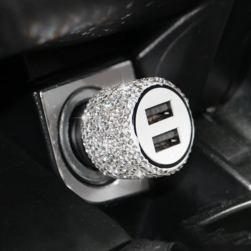 New Bling USB Car Charger 5V 2.1A Dual Port Fast Adapter Pink Car Decor Car Styling D alternate view