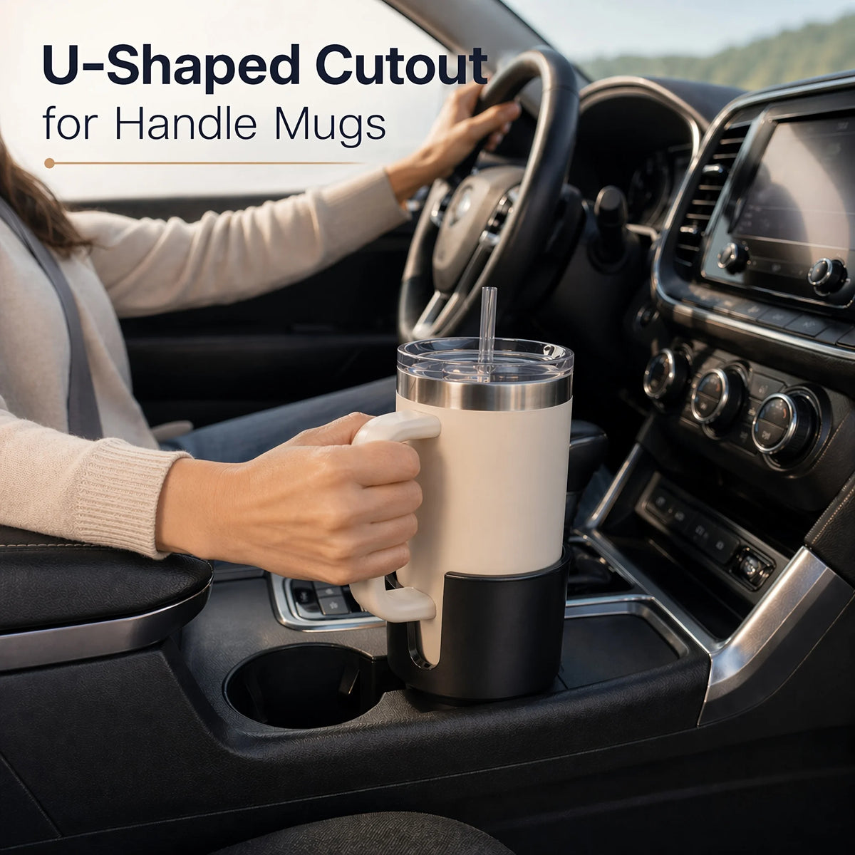 Adjustable Car Cup Holder Expander for Large Bottles and Mugs with Handles