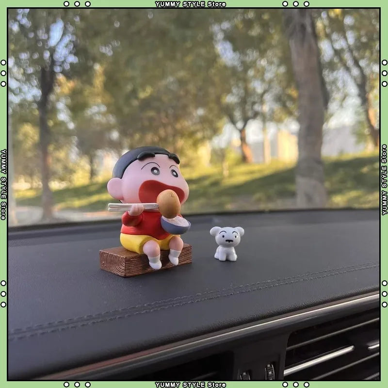 Crayon Shin-chan 2026 New Style Creative Cartoon Figurine Eating Potato And White Dog Car Dashboard Ornament Interior Decoration
