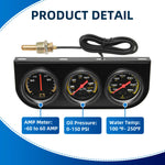 2" 52mm 3 In 1 Auto Gauge Kit | Triple AMP Meter, Oil Pressure & Water Temp detail view