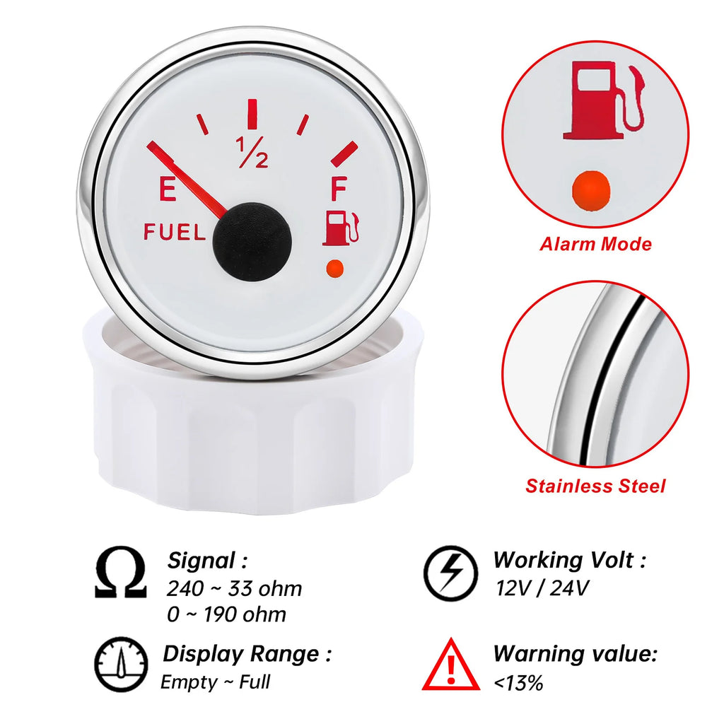 Car Marine Boat Boost Alarm Gauge 2‘’52mm Oil pressure Meter Water Level Fuel Temperature 12V 24V Voltmeter Accessories Meter