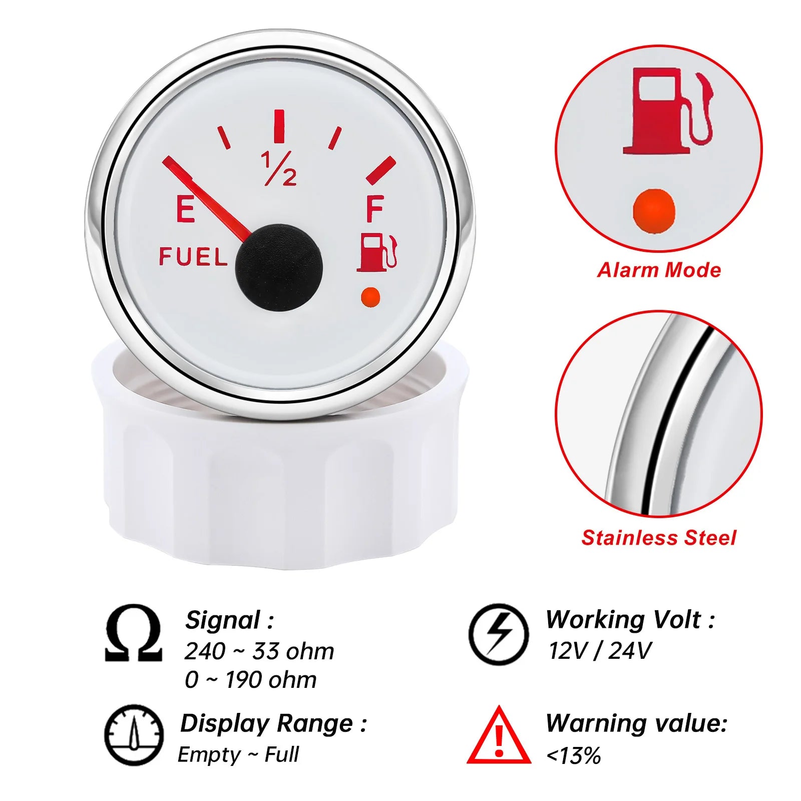 52mm 2 Inch Marine Boat Gauge Set | Oil Pressure Water Level Fuel Temperature Voltmete close-up view