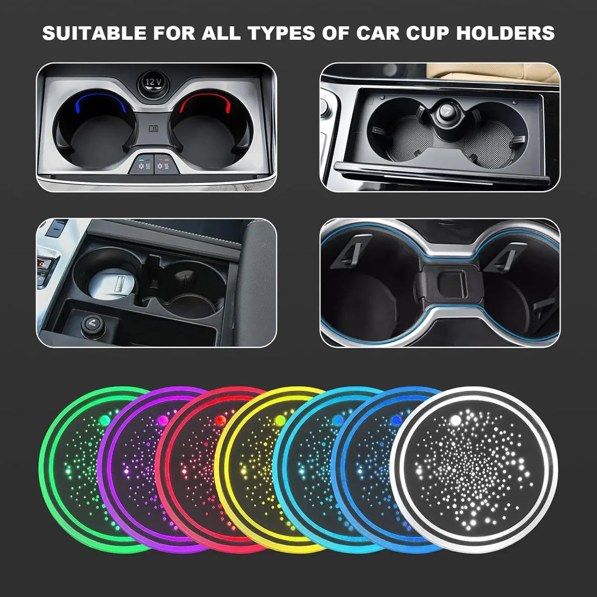 Car Cup Holder Coaster USB Rechargeable LED Atmosphere Light