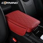 Universal Car Armrest Pad - PU Leather Memory Sponge Armrest Cushion Vehicle Center Console Cover Protector With Side Pocket