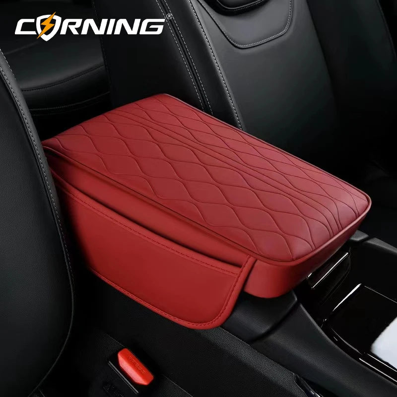 Universal Car Armrest Pad - PU Leather Memory Sponge Armrest Cushion Vehicle Center Console Cover Protector With Side Pocket
