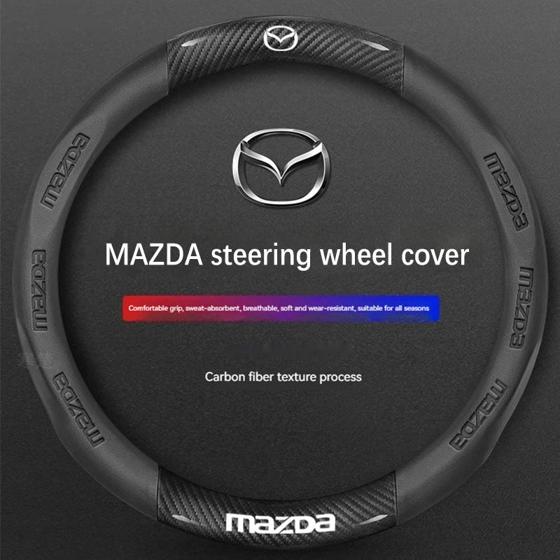 Mazda Carbon Fiber & Leather Steering Wheel Cover | Premium Interior Upgrade