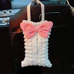 Pretty Girl Pearls Puff Grid Car Tissue Box Auto Seat Headrest Hanging Paper Tower Holder Organizer Car Interior Accessories