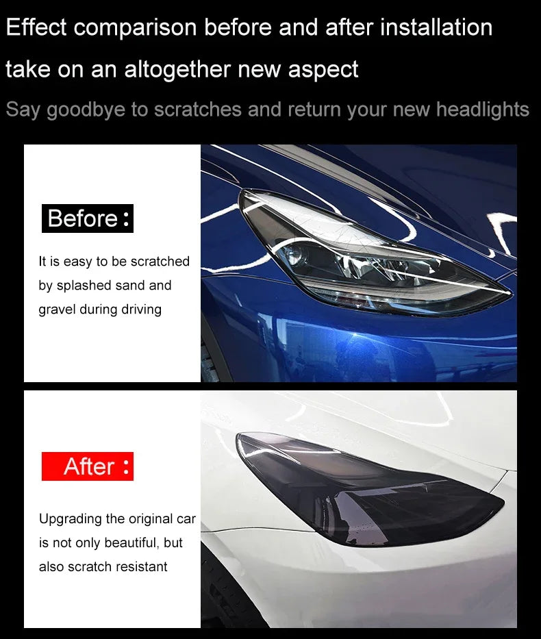 For Tesla Model 3 Y 2017-2023 TPU Blackened Headlight Taillight Foglight Protective Fi close-up view