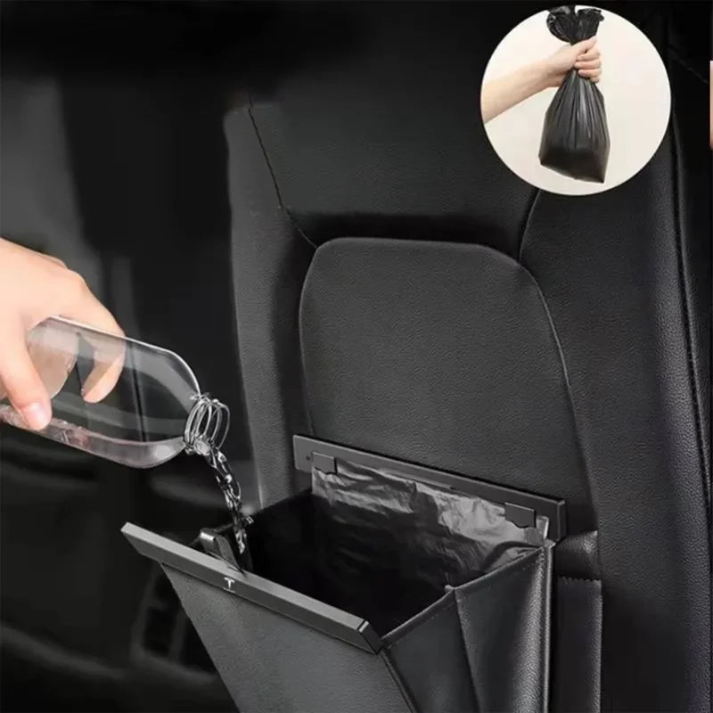 Car Trash Bag Leather Front-Row Hanging Garbage Bin Foldable Waterproof Storage Bucke alternate view
