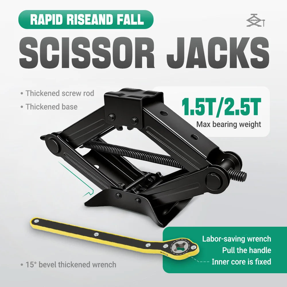 Mechanical Manual Scissor Jacks With Stabilizer Base & Ratchet Wrench For Car/SUV Tire Replacement A
