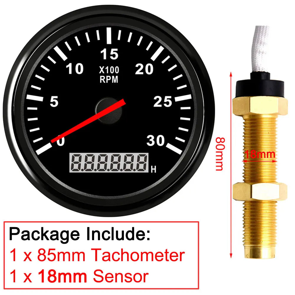 3000RPM Tachometer 85mm with Sensor | Diesel Engine Marine Boat Car RPM Gauge Hour additional angle