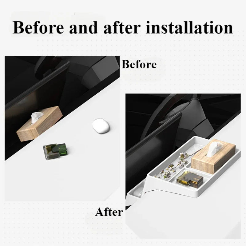 For Tesla Cybertruck 2024 2026 Central Control Screen Rear Storage Tray Dashboard Stor close-up view