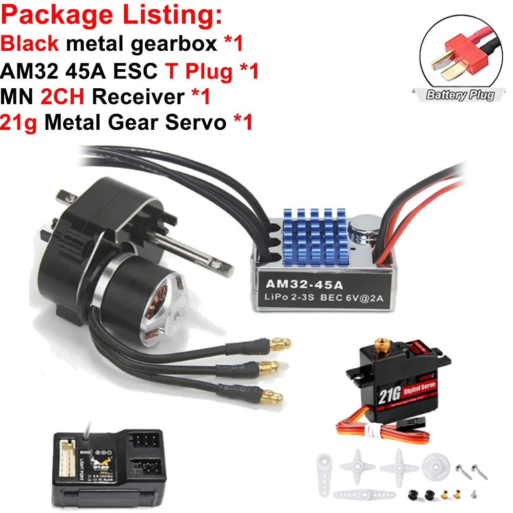 Full Metal Gearbox 2322 2600KV Brushless Motor AM32 45A ESC Adjuster 21g Servo for 1/12 RC Car Crawler MN82 MN78 MN168 MN99 MN98