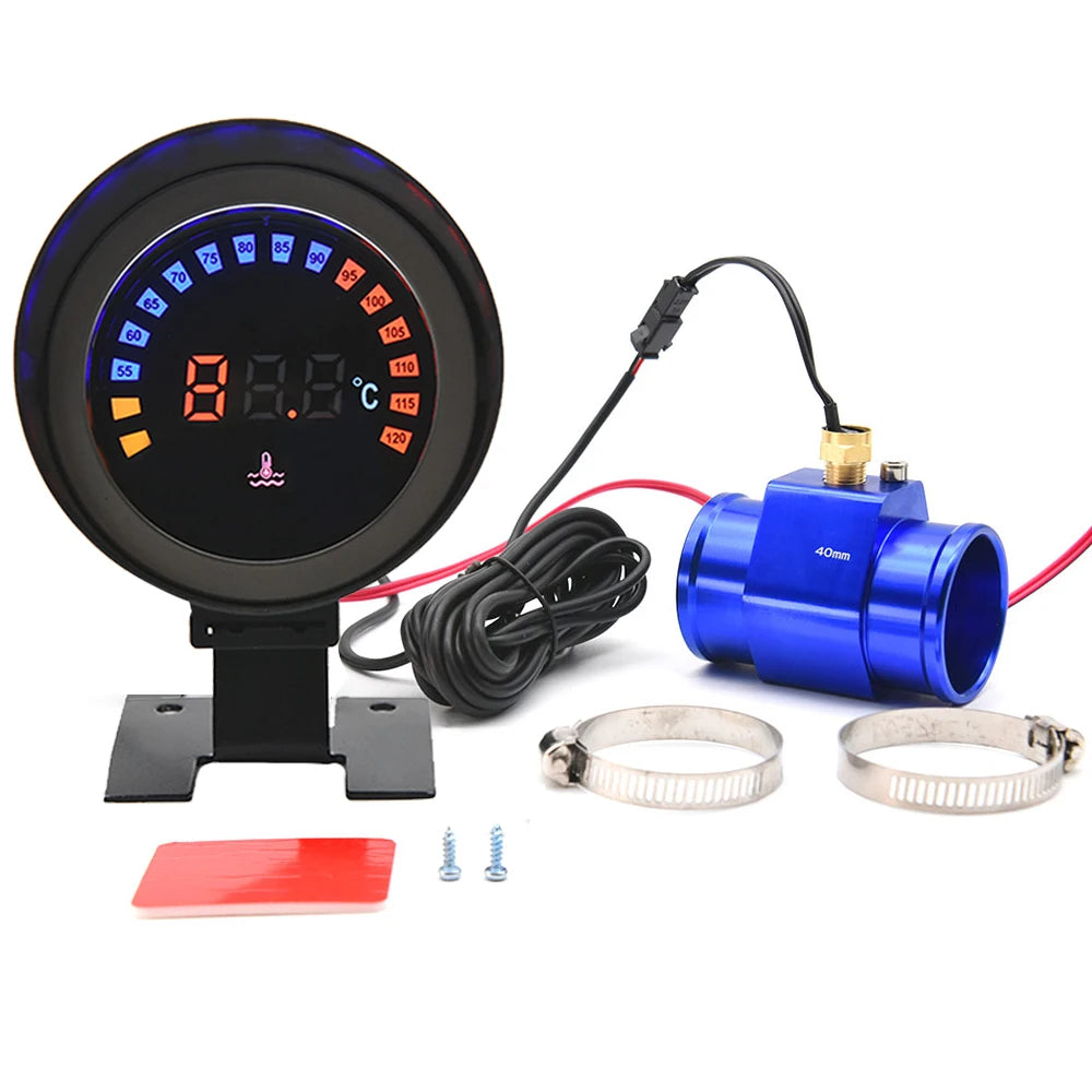 52mm Water Temperature Gauge with Sensor | Digital LCD Water Temp Meter for 12V 24V Cars
