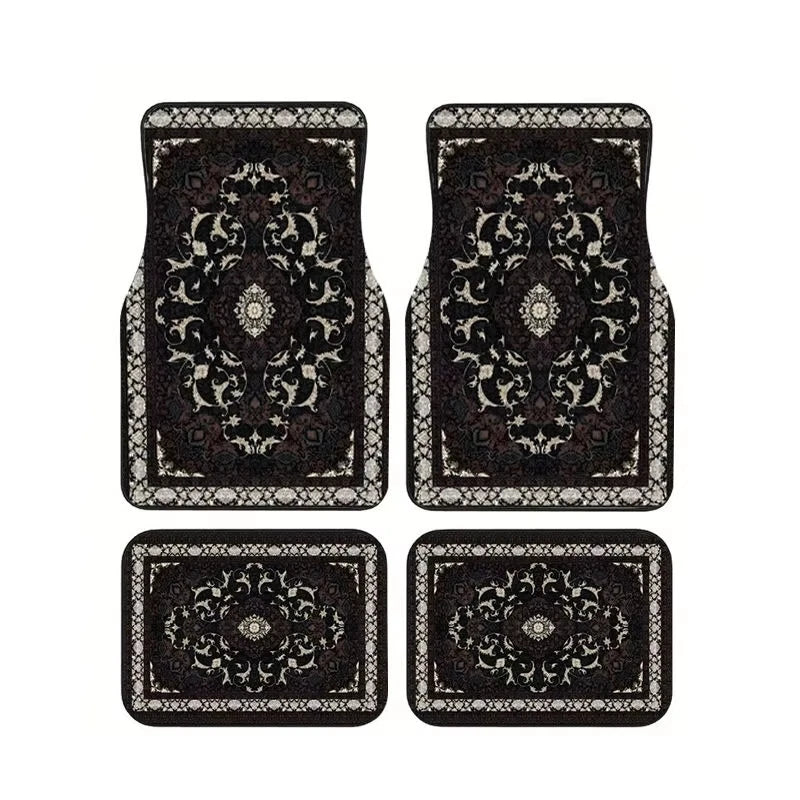Red Bohemian Paisley Print Car Floor Mats 4Pcs Universal Anti-Slip Auto Carpet Interio close-up view