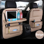 Car Seat Back Organizer PU Leather Foldable Table Tray with Storage Pockets And Kick Mat detail view