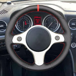 Black Faux Leather Car Steering Wheel Cover for Alfa Romeo 159 2005-2012 Brera Spider close-up view