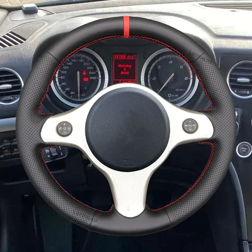 Black Faux Leather Car Steering Wheel Cover for Alfa Romeo 159 2005-2012 Brera Spider close-up view