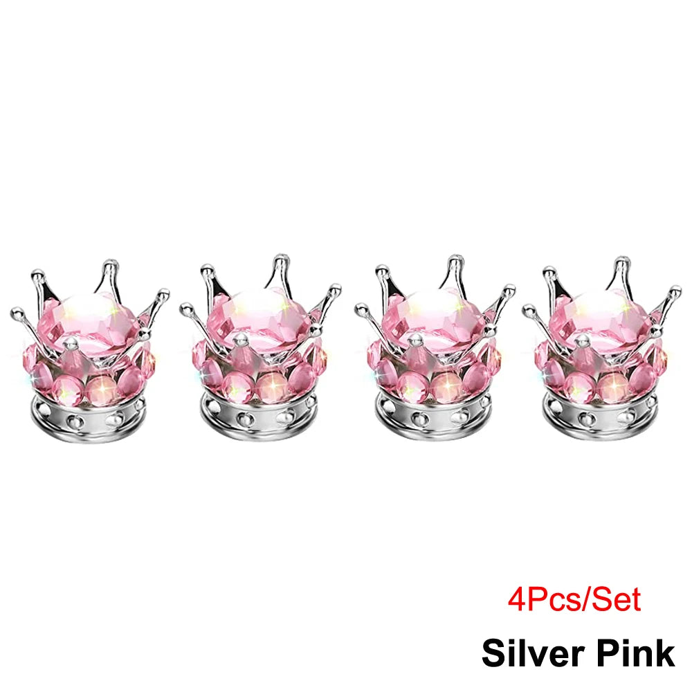 Bling Bling Rhinestone Valve Stem Caps | Chrome Crown Tire Valve Caps for Cars, Bikes lifestyle view