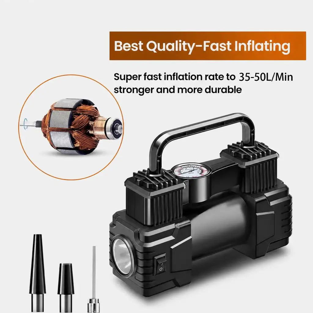 12V Heavy Duty With Portable Air Compressor Car Tire Inflator Electric Pump Auto