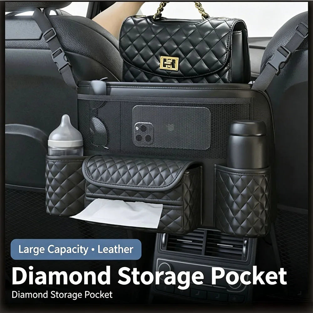 Car Storage Bag Nappa Leather Car Storage Bag between the Center Console and Seat Backrest Bag Multi