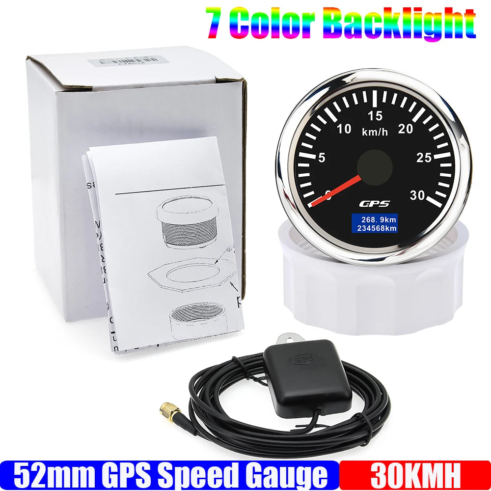 GPS Speedometer Gauge 52mm | 7 Color Backlight GPS Meter for Car Marine Boat 12V 24 additional angle