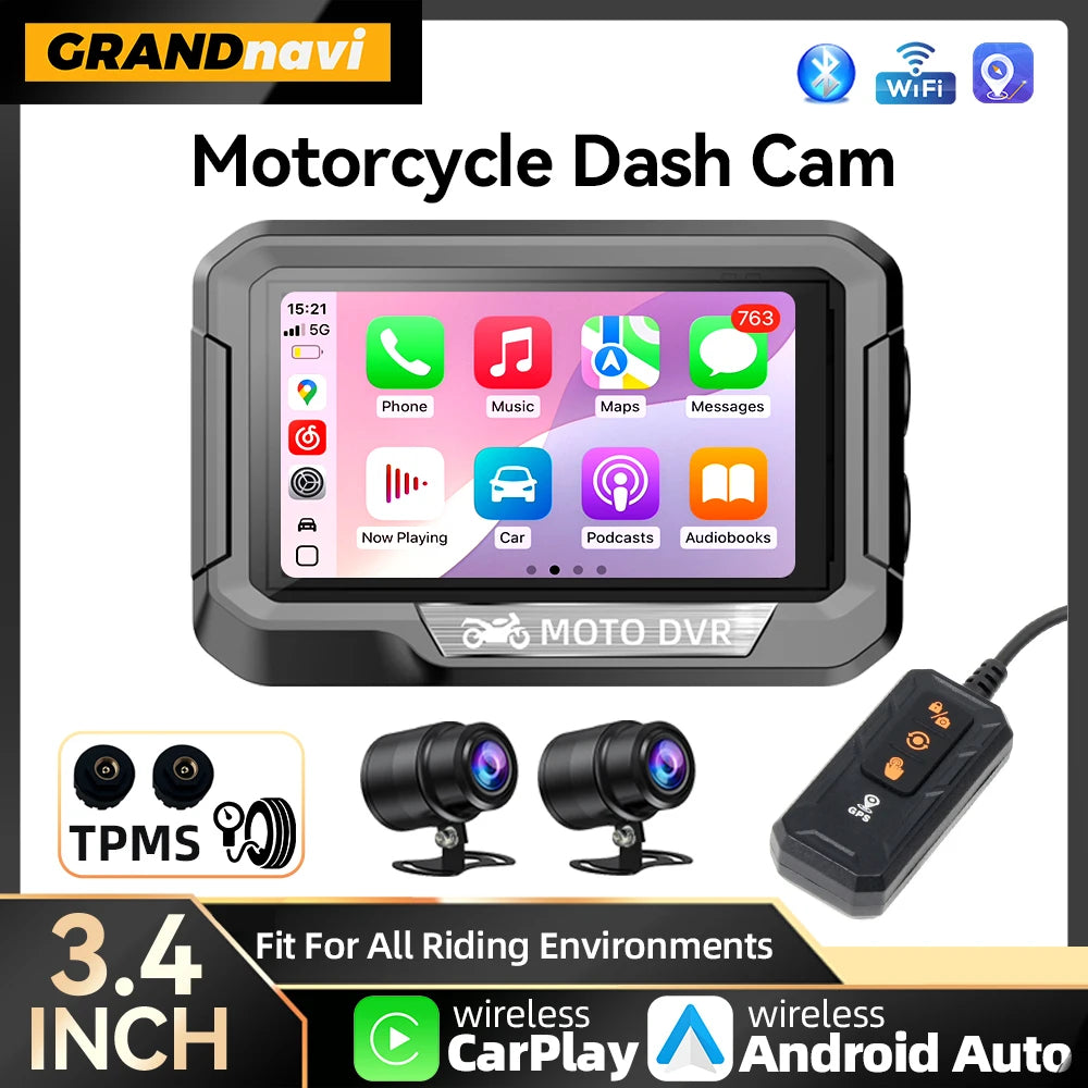 Dual 1080P Motorcycle DVR | Full Body Waterproof Moto Camera with WiFi GPS and Dash Cam