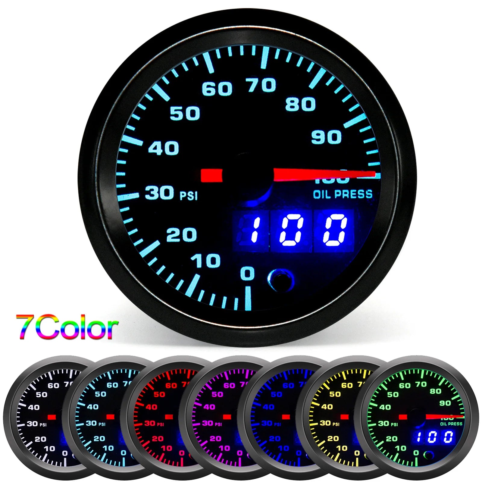 2" 52mm 7 Colors LED Dual Display Car Gauge Set | Boost Water Oil Temp Pressure Voltmete detail view