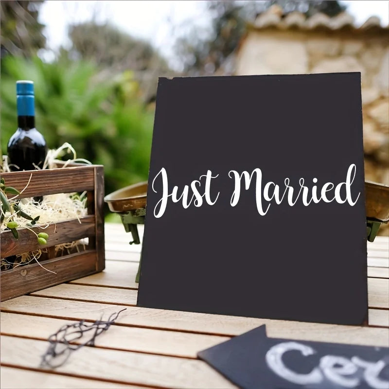 1 Set FunFrenzy Just Married Vinyl Decal Sticker - Matte Finish, Easy to Apply & Remov close-up view