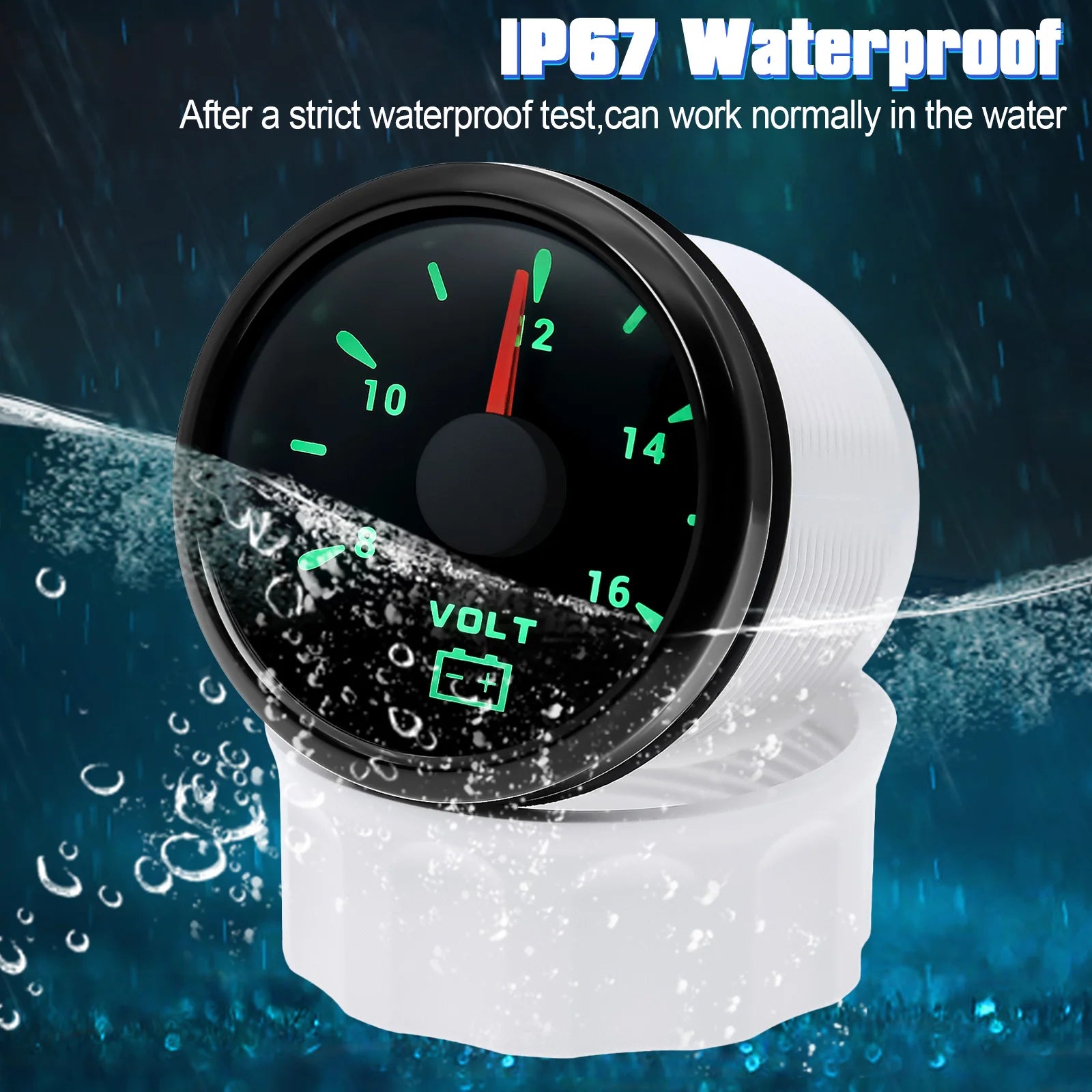 12V Car Voltmeter 52mm Waterproof Voltage Gauge | 7 Colors Backlight