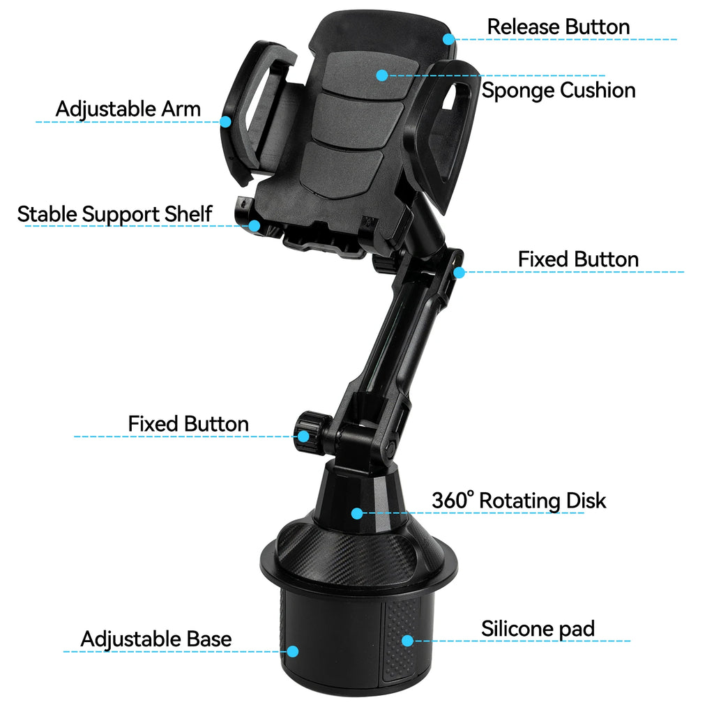 Universal 360° Car Cup Holder Phone Mount | Adjustable Long Arm Smartphone Stand additional angle