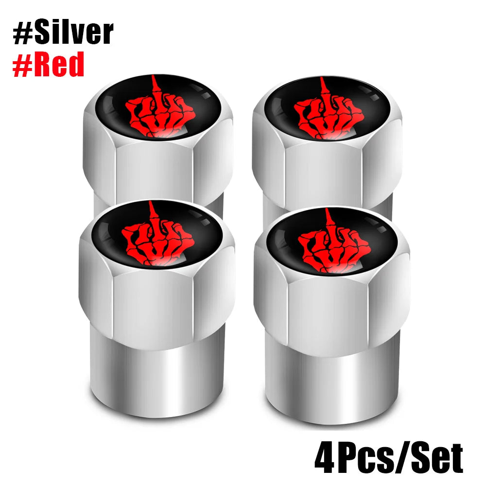 Red Skull Valve Stem Caps | 4-Pack Aluminum Alloy Tire Valve Covers for Cars, Trucks, Mo detail view