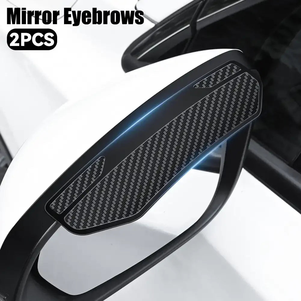 1Pair Car Rear View Mirror Rain Cover Buckle Carbon Fiber Clip-on Sun Visor Eyebrow S alternate view