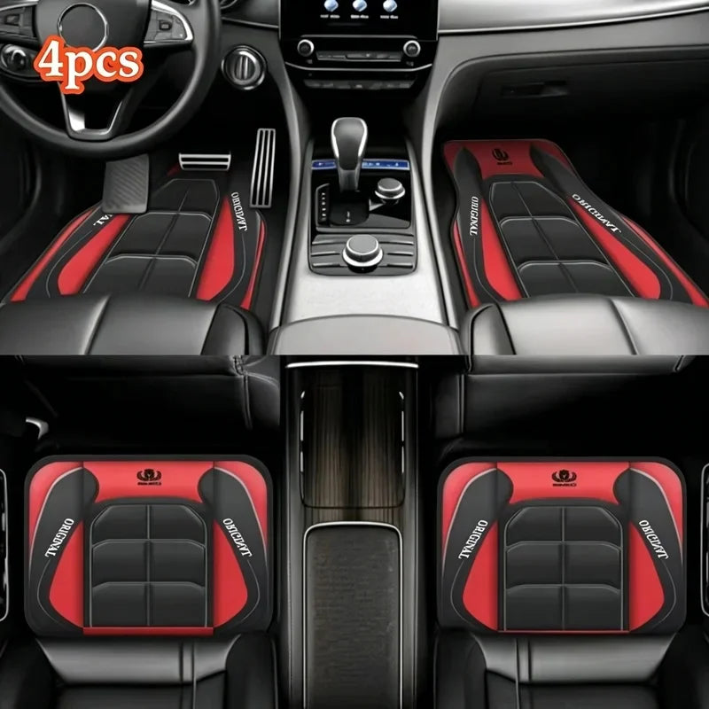 2D Flat 4-Piece Red Y-Shaped Car Carpet Set, Durable Polyester, Universal Fit for Sed alternate view