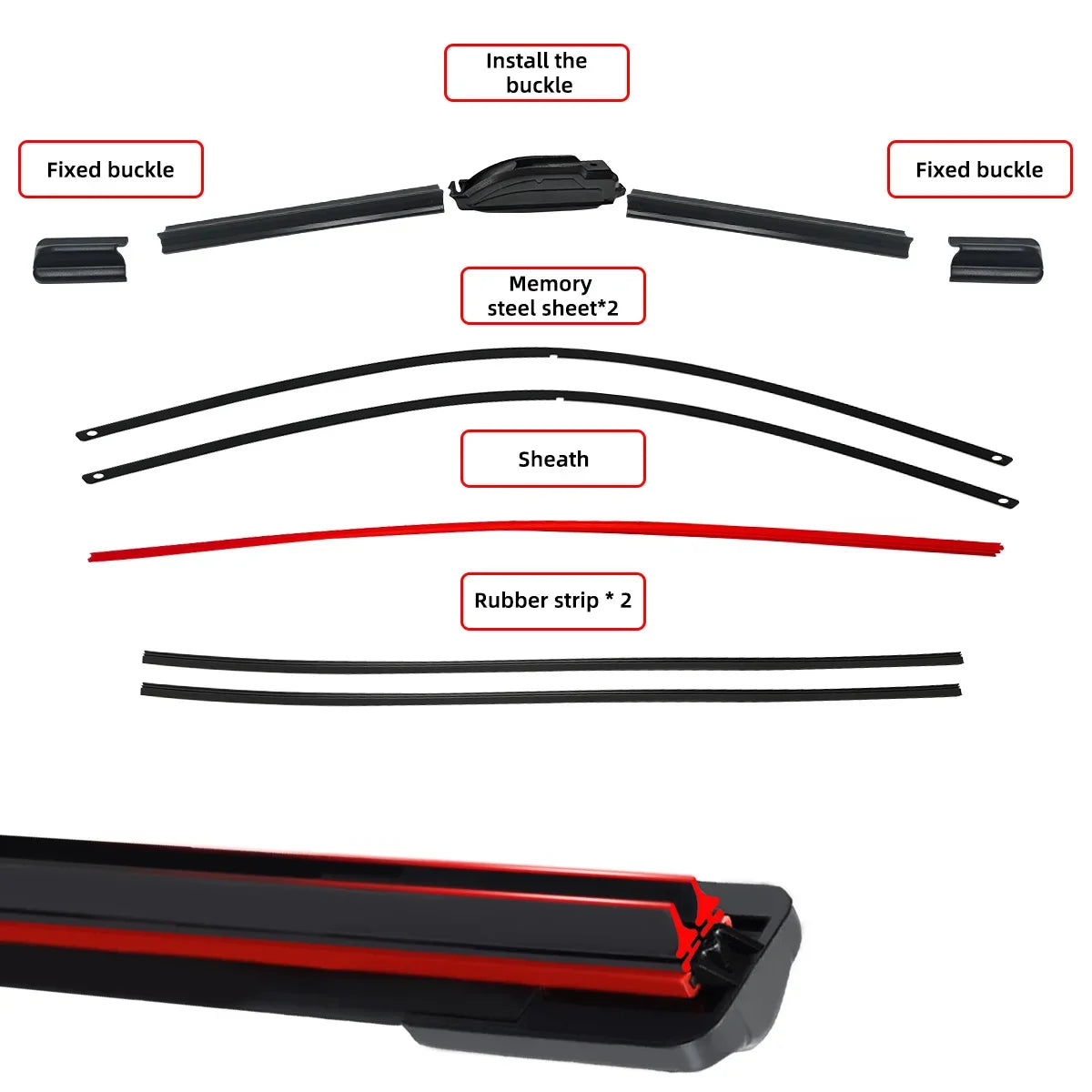 Universal Wiper Blades 1PC Double Rubber | J/U-Shaped Car Front Windshield Wiper Re additional angle