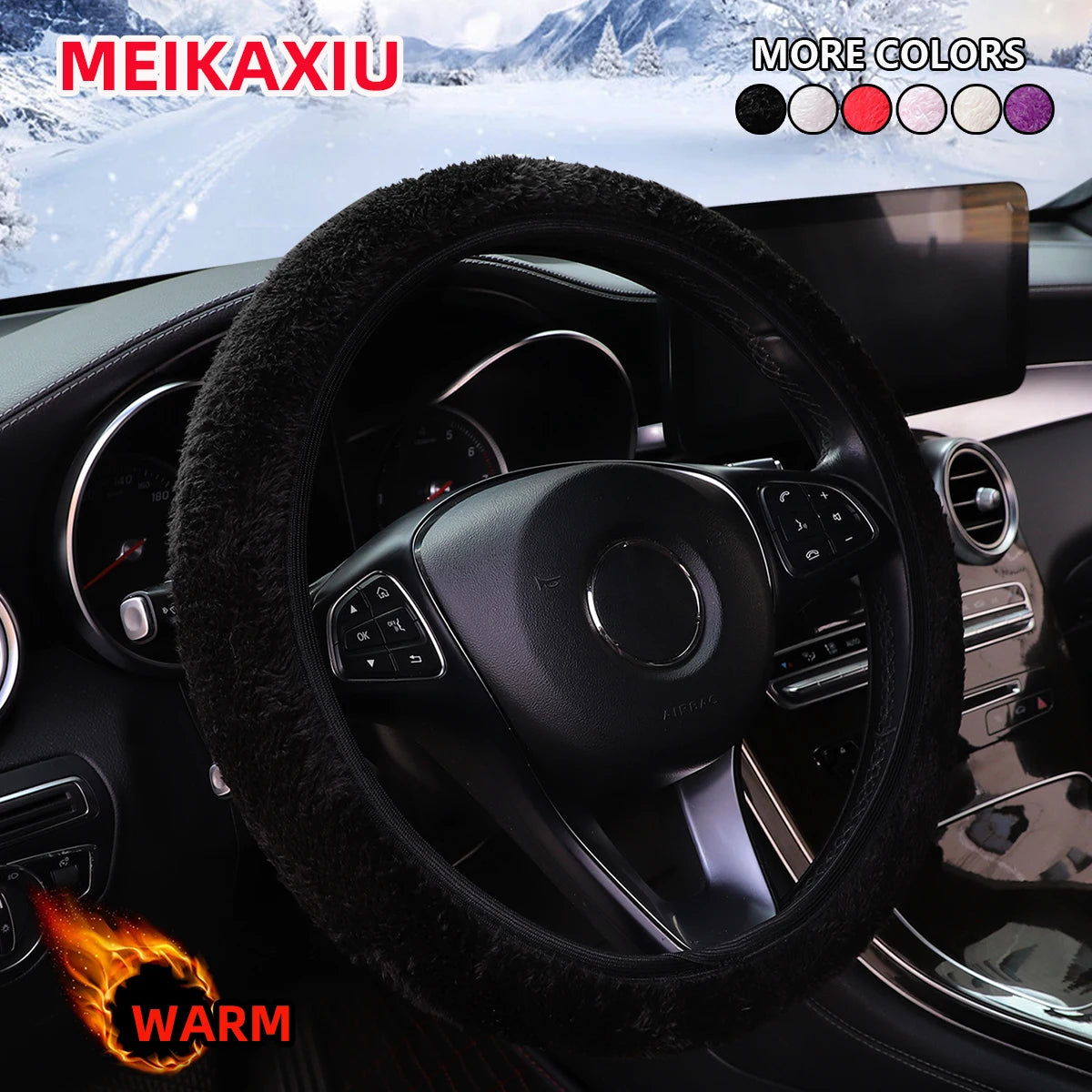 Winter Plush Steering Wheel Cover Black