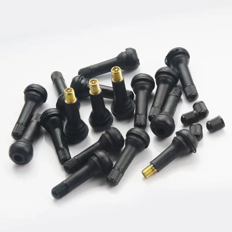 Black TR414 Tubeless Car Tire Valve Stems with Caps | Snap-in Rubber Tire Valve Stem lifestyle view